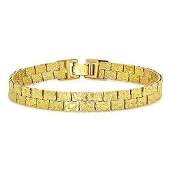 The Bling Factory 7.5MM Textured 0.25 Mils 6 Microns 14K Yellow Gold Plated Nugget Chain Bracelet 9 Inches + Jewelry Polishing Cloth
