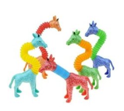 Kids Giraffe Pop Tubes Stretching Spring Animals Squeeze Fidget Toys 5 Set