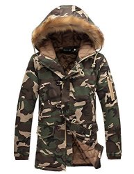Dsdz Mens Winter Thick Warm Camouflage Parka Long Thermal Jackets And Coats With Fur Hood Army Green Us XL Tag 4XL