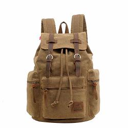 Fescra Canvas Backpack Vintage Canvas Leather Backpack Hiking Daypacks For Computer Laptop Coffee