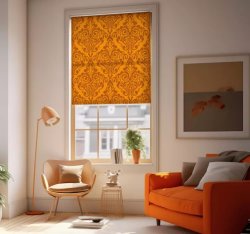 Vintage Orange Damask Living Room Blind