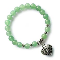 Green Aventurine Beaded Bracelet 8MM Beads Stretch Healing Gemstone Heart Charm Bracelet For Women