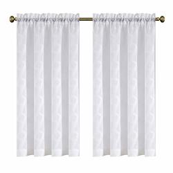 Kotile Window Treatment Drapes Sheer Curtain Panels Rod Pocket Solid Striped Elegant Jacquard Semi Sheer Draperies For Patio Glass Door 54 By 84 Inch 2 Panels White