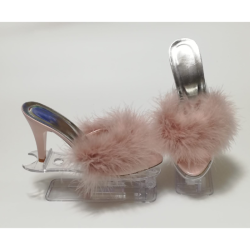 Perin Lingerie Matching High Heeled Feathered Slippers Pink Sizes 3-9 - 9