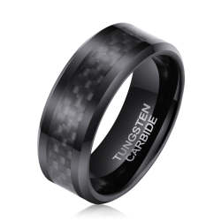 Men's Black Fiber Black Tungsten Ring - OY009 - 15