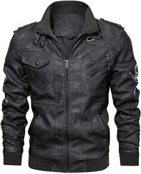 Men Premium Faux Leather Motorcycle Jacket Autumn Winter Vintage Thin Pu Stand Collar Zipper Coat