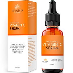 Organic Best Vitamin C Serum 20% For Face With Vit E + Hyaluronic Acid + Ferulic Acid - Helps Repair Sun Damaged Skin