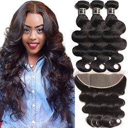 Aliglossy Human Hair Bundles With Frontal Closure 8A Peruvian Body Wave Virgin Hair 3 Bundles With Lace Frontal 13X4 Ear To Ear Bleached Knots
