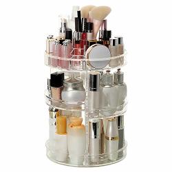 360 Degree Rotating Makeup Organizer Diy Acrylic Adjustable Large Capacity Cosmetics Display Case Square Makeup Storage Stand Cosmetic Storage Case