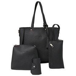 Women Handbag Hunzed Fashion Tassels Leather Shoulder Bag Tote Ladies Purse +crossbody Bag+clutch Wallet+card Hold Black