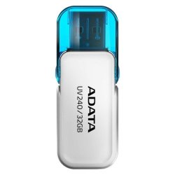 Adata 32GB USB2.0 Flash Drive UV240 White Flip Cap Design + Integral Strap Mount - 55X19X8MM Read write : 30 8 Mb sec 200X Support Linux Mac
