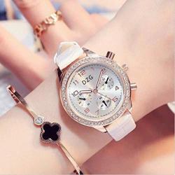 Summersum Womens Wrist Watch Arabic Numeral Crystal Stainless Steel Leather Strap Quartz Analog Watch White