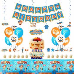 Blippi Birthday Party Supplies 11 cupcake toppers Including Party Banner 20 Balloons for Blippi Party Decoration