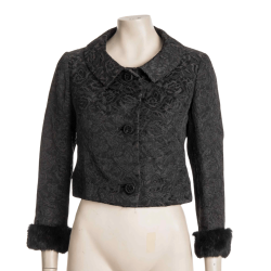 Floral Brocade Cropped Jacket With Faux Fur Cuffs - M
