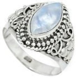 925 Sterling Silver Natural Rainbow Moonstone Ring Jewelry Size 8