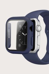 Hard Case Screen Protector And Silicone Strap Compatible With Apple Iwatch - 44MM - Navy Blue