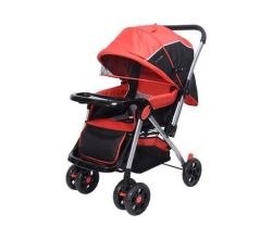 Baby Stroller Pram With Lift Up Foot Rest And Reversible Handle - Red