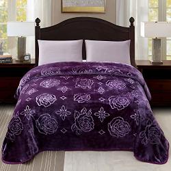 Jml Plush Fleece Blanket Bed Blanket Queen Size 79" X 91" - Soft Warm Lightweight Solid Color Embossed Blanket For Bed Purple