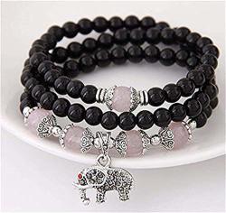 6-8MM Green Agate Stone Beads Bracelet Elastic Stretch Healing Birthstone Beaded Bangle Jewelry Black Elephant