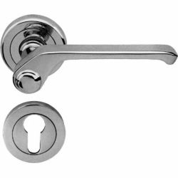 Shiny Chrome Designer Door Handle On Rose