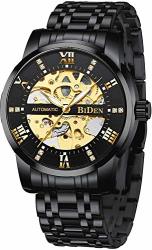 Mens Watches Black Mechanical Automatic Stainless Steel Skeleton Luxury Waterproof Wrist Watches For Men