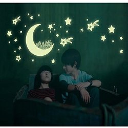COUPLEBRACELETS88 Kids Removable Moon Stars Glow In The Dark Sticker Night Luminous Room Wall Decal Stickers Perfect For Kids Bedding Room Or Birthday Gift