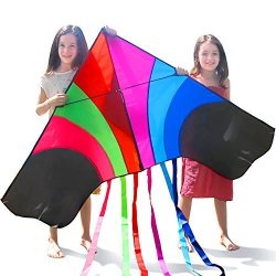 Tomi Kite Huge Rainbow Kite - Ideal For Kids And Adults Easy To Launch In Stiff Wind Or Soft Breeze 60 Inches Wide 100