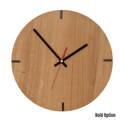 Mika Wall Clock In Oak - 300MM Dia Clear Varnish Bold Red Second Hand
