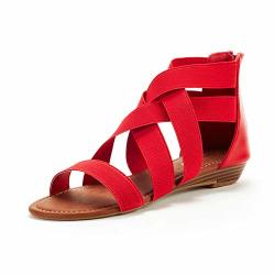 Dream Pairs Women's ELASTICA8 Red Elastic Ankle Strap Low Wedges Sandals Size 8 M Us