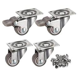 Bayite 4 Pack 1" Low Profile Casters Wheels Soft Rubber Swivel Caster With 360 Degree Top Plate 100 Lb Total Capacity For Set Of 4 2 With Brakes & 2 Without