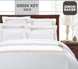 Simon Baker 400TC Egyptian Cotton Greek Key Embroidery Duvet Cover Set - Gold Various Sizes - Gold Queen 230CM X 200CM + 2 Pillowcases 45CM X 70CM