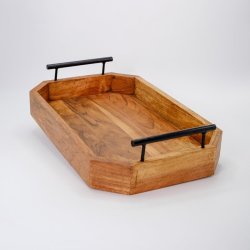 Wooden Serving Tray With Black Handles - Small