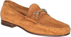 Gucci Men's Brown Unlined Suede Horsebit Loafers Shoes Brown 7.5