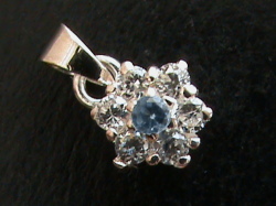 Solid Sterling Silver Pendant. Blue And White Cz Stones