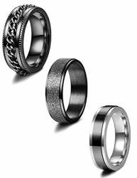 Jstyle 3PCS Stainless Steel Fidget Band Rings For Women Mens Cool Spinner Rings 6 8MM Wide Wedding Pormise Band Ring Set Black Tone