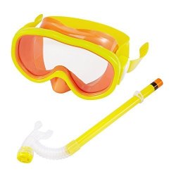 Kids Children Snorkel Set Swimming Goggles Semi-dry Snorkel Equipment For Boys And Girls Junior Snorkeling Gear Age 5 Plus Yellow