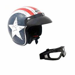 MMG 207 Motorcycle Cruiser 3 4 Shell Open Face Helmet Snap On Visor Stars And Stripes American Patriot Large Includes Goggles