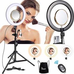 10.2" LED Ring Light Stand With Cell Phone Holder And Makeup Mirror For Youtube Tiktok Live Stream Video Dimmable Selfie Ring Light Tripod For