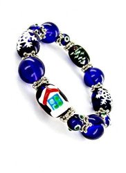 Linpeng Xmas Holiday 13X18MM Hand Painted Glass Beads Length 7.8" Stretch Bracelet Dark Blue