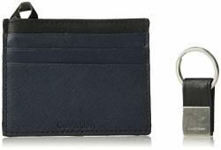 Calvin Klein Men's Leather Card Case With Key Fob Navy Black One Size