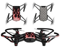 Skin Decal Wrap 2 Pack For Dji Ryze Tello Drone Metal Flames Red Drone Not Included