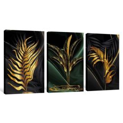 Canvas Wall Art: Nordic Style 3-PIECE Golden Plant Leaves Canvas Print