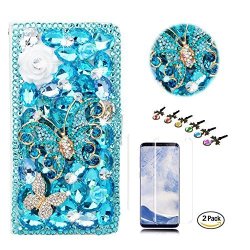 Stenes LG Stylo 4 Case - Stylish - 3D Handmade Crystal Flowers Butterfly Wallet Credit Card Slots Fold Media Stand Leather Cover With Screen