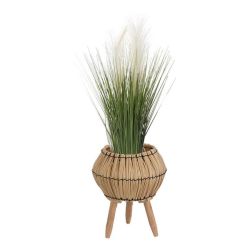 Artificial Grass In Natural Wooden Standing Basket - Design 4