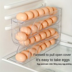 1PC Innovative Four-tier Egg Organizer For Refrigerator Slide & Store Egg Dispenser Rolling Egg Holder For Freshness Compatible With Kitchen Countertop Non-contact Food Safe Material