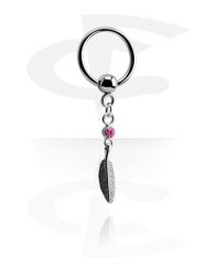 Pink Jewelled Captive Ball Closure Ring With Feather Charm