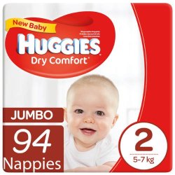 Huggies Dry Comfort Size 2 Jumbo 94 Nappies