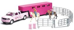 Valley Ranch Pink Pick Up Truck And Horse Trailer Playset
