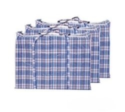 3 Plastic Checked Laundry Storage Shopping Bags With Zipper 80 X 35 X 60CM - 2XL - Blue