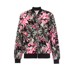 Quiz Black And Pink Crepe Floral Bomber Jacket